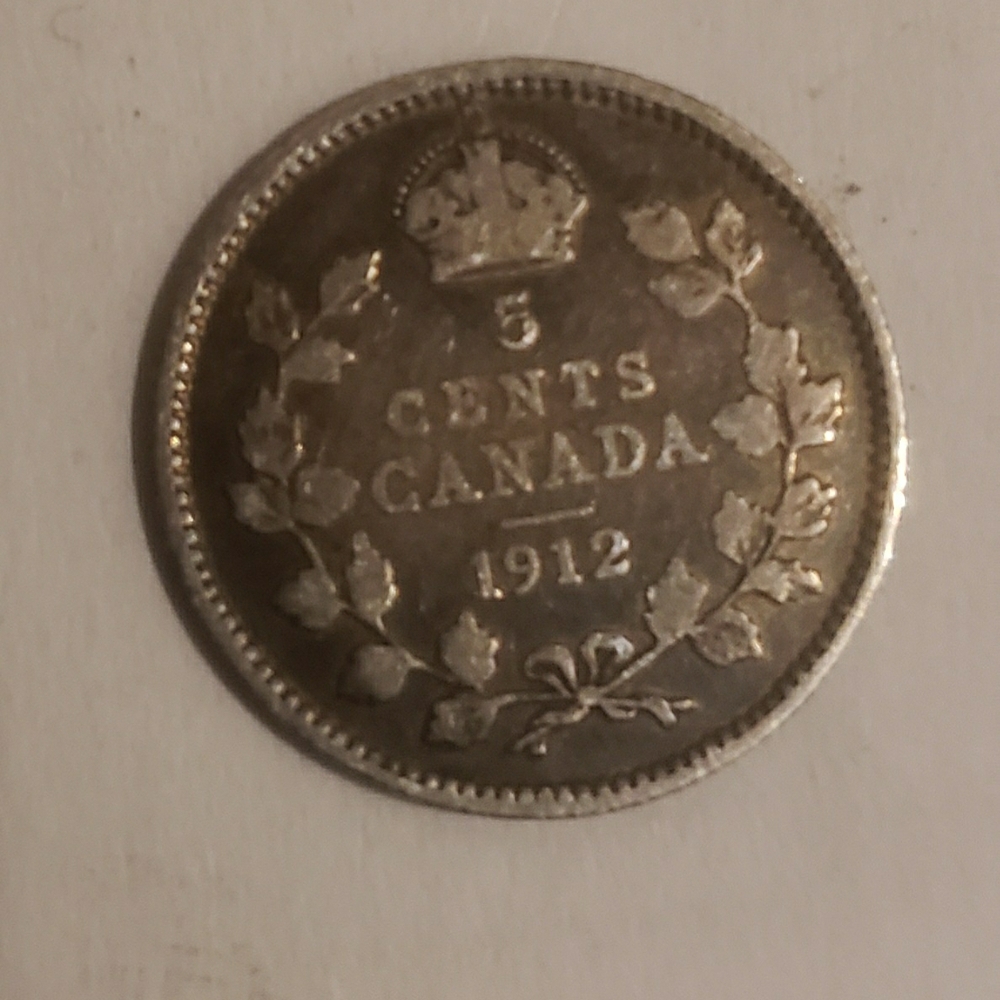 1912 Canada 5 Cents Coin - Silver Tone